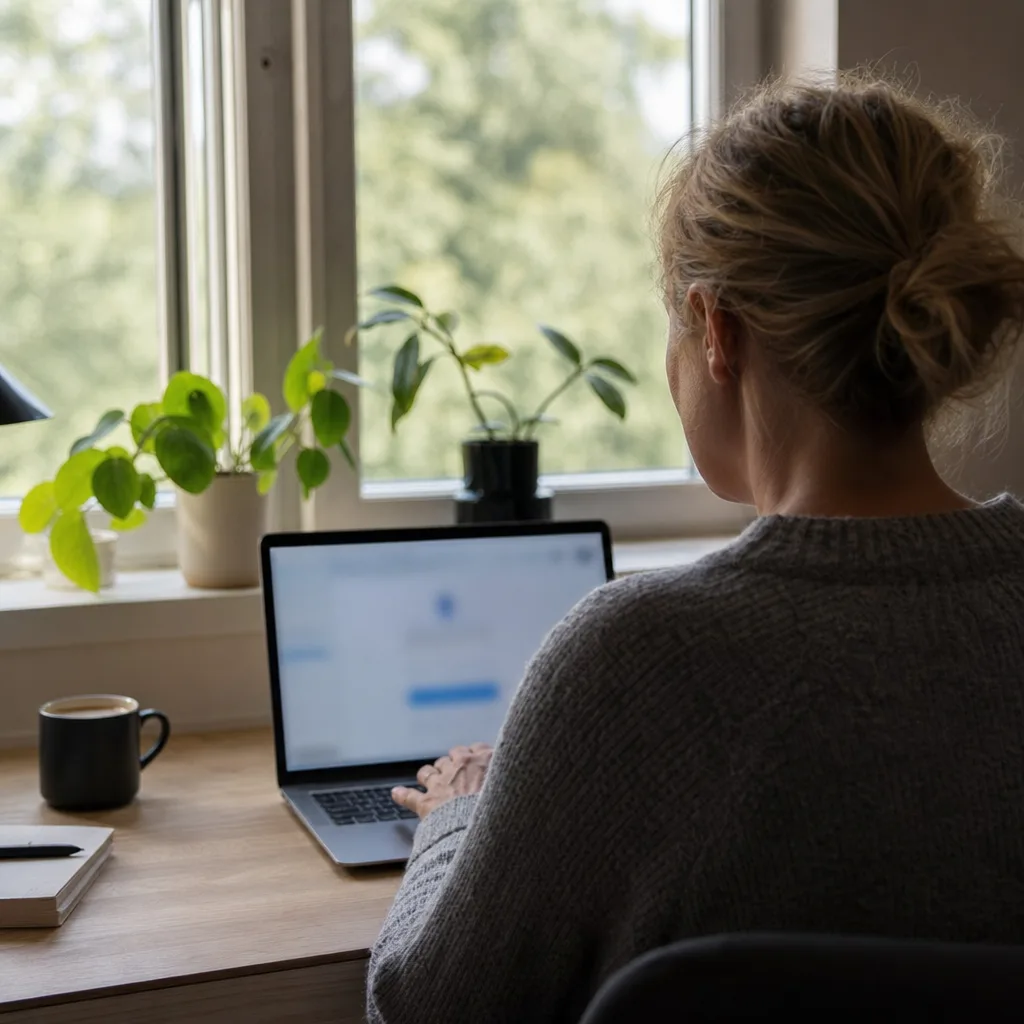 En person sedd bakifrån loggar in på ett konto i en webbläsare på en bärbar dator